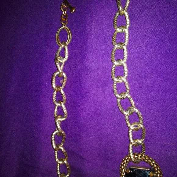 Chunky statement gold plated link necklace with huge brown/black gems - Picture 7 of 7